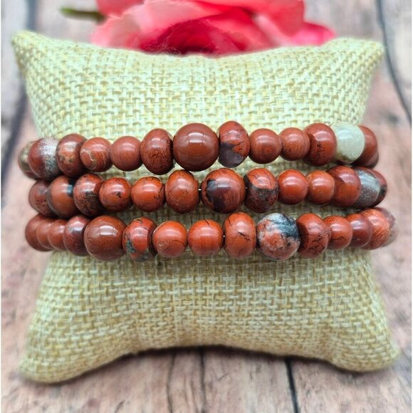 Artisan 2 Piece Set Red Jasper Natural Stone Pendant Necklace & Wrap Bracelet - Picture 7 of 11